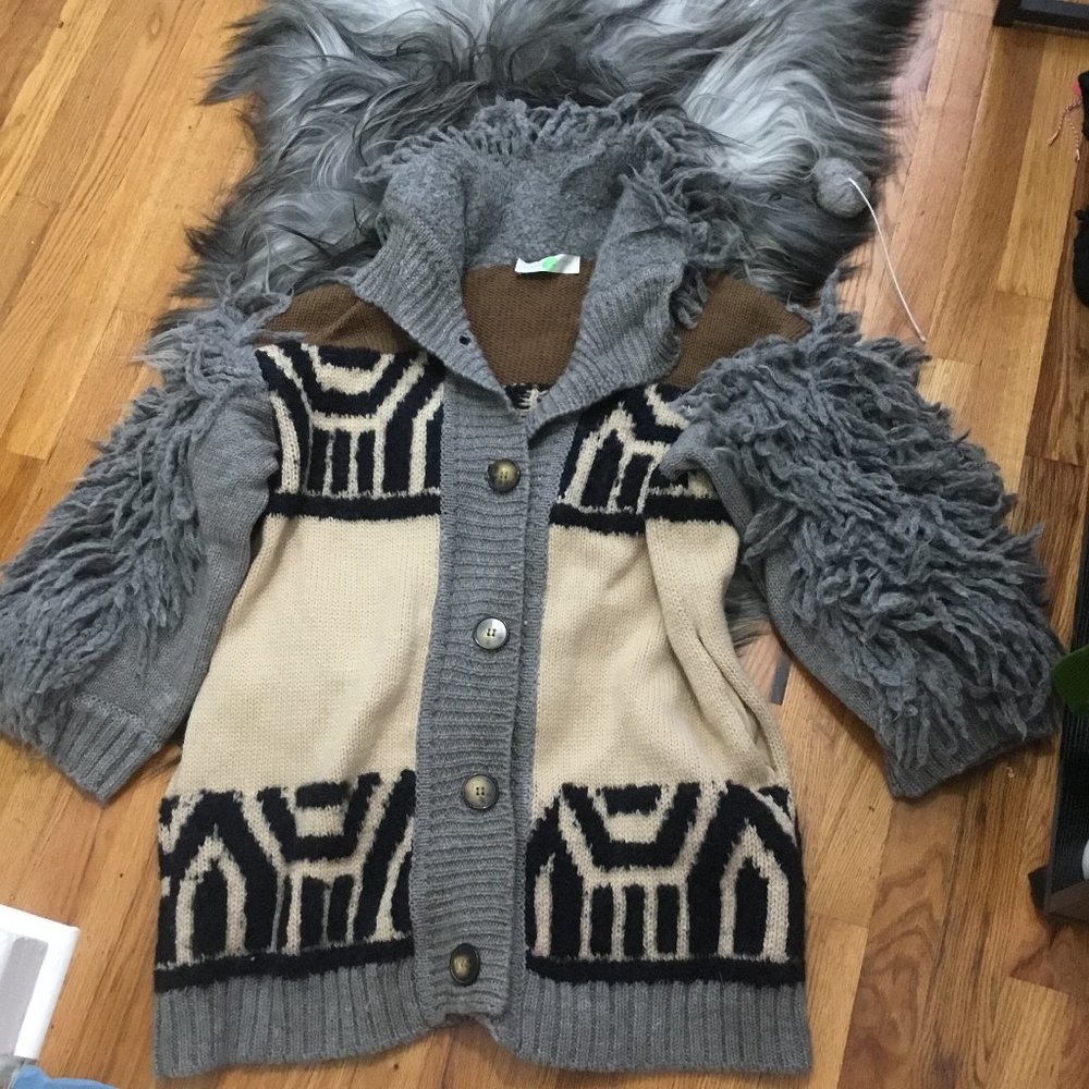 Stella McCartney Gray, Cream & Black Textured Wool Cardigan